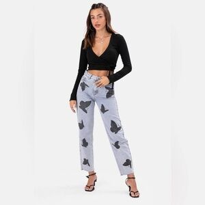 Nwt Adika High Waist Mom Butterfly Print Jeans Sz XS